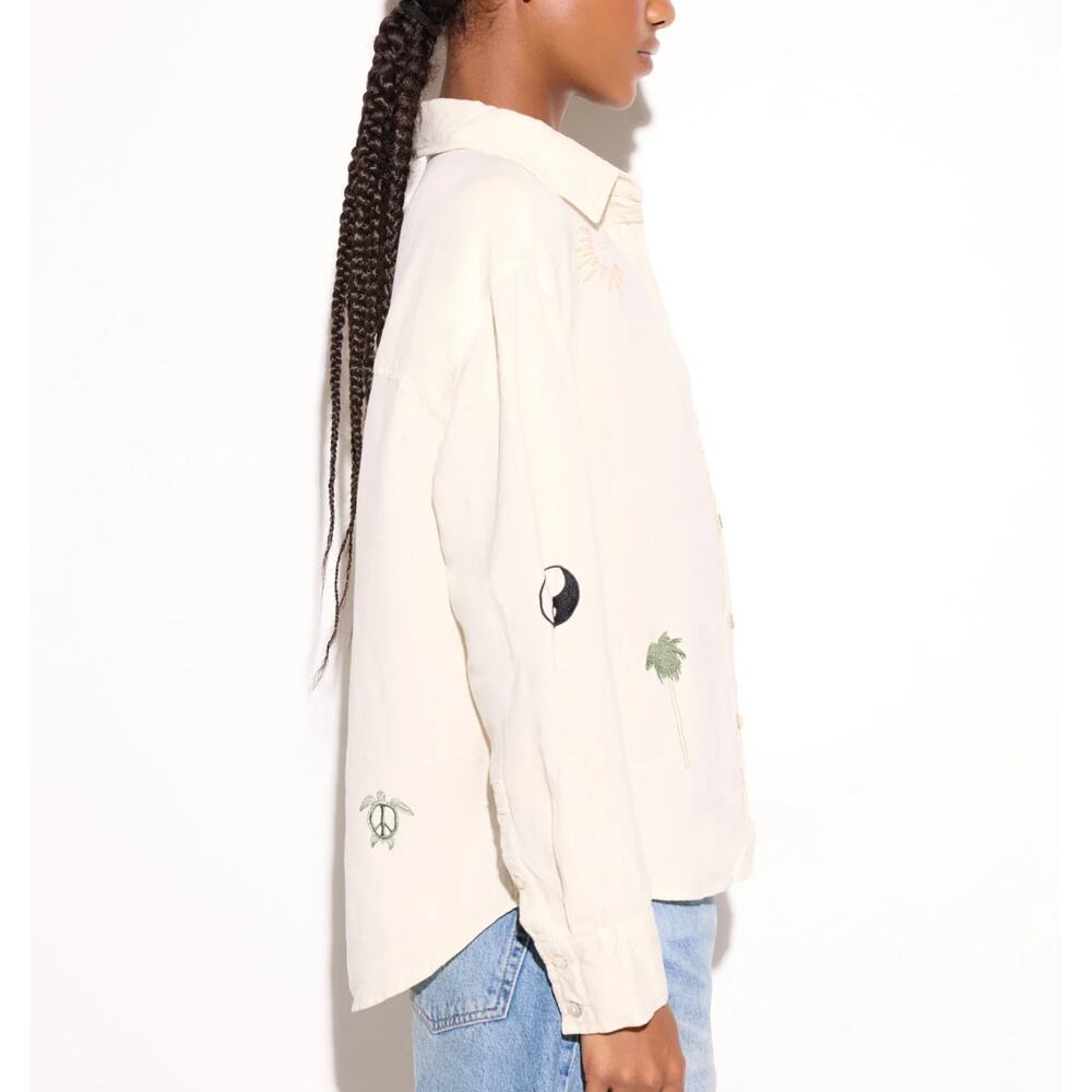 Spiritual Gangster Beaudry Linen Button Down Shirt Cream Embroidered Boho Size S - Picture 8 of 8